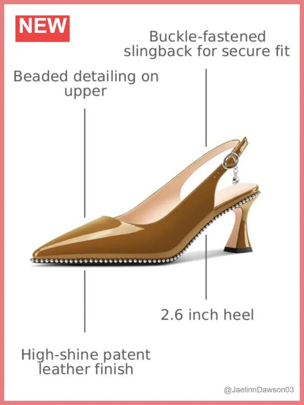 Womens Kitten Heel Pointed Toe Beaded Slingback Buckle Pumps Patent Leather 2.6